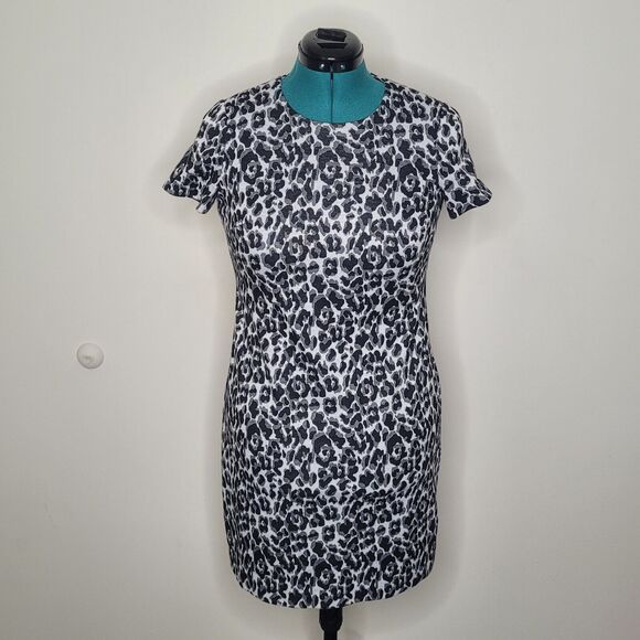 Calvin Klein Black Short Sleeve Leopard Sheath Dress Gold Zipper Hardware Size 6 - Picture 1 of 7